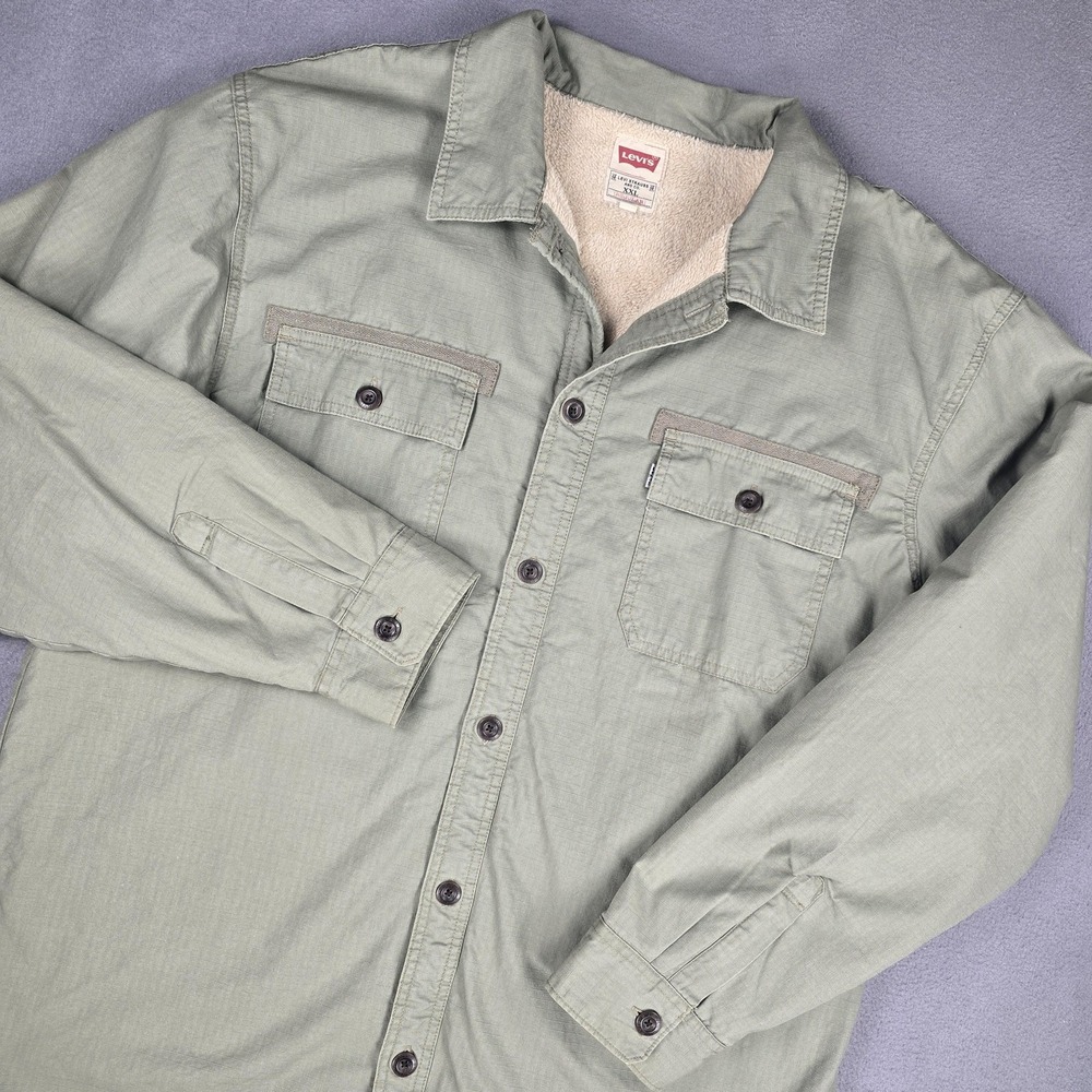 Levi's Jacket Mens 2XL Green Sherpa Lined Military Shirt Button Front Coat‎
